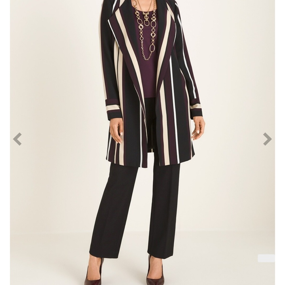 Chico’s stripped long Open Front Cardigan Jacket Women’s Size 3